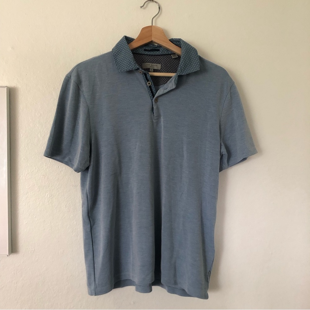 Ted Baker Frend SS Woven Collar Polo Shirt in Blue Sz 4